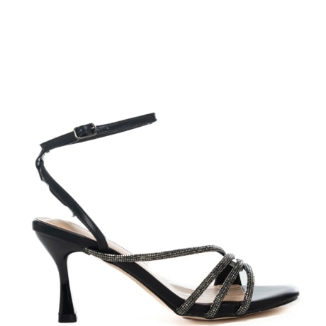 sandali da donna con fascette tubolari con micro strass neri