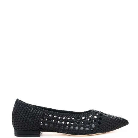 scarpe basse da donna in tessuto intrecciato con tomaia traforata nere 