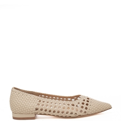 scarpe basse da donna in tessuto intrecciato con tomaia traforata nude