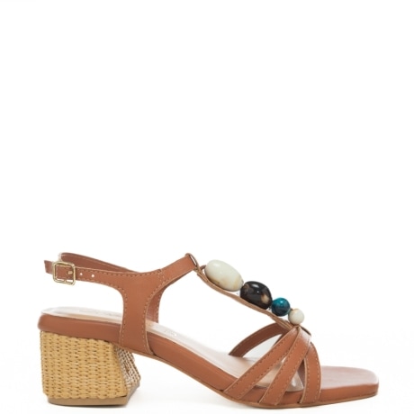 sandali da donna con inserto centrale con maxi pietre multi color cuoio
