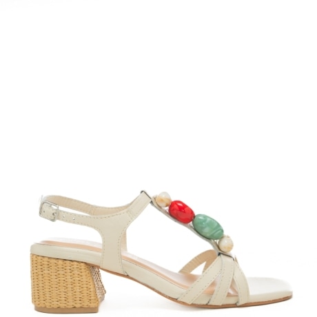 sandali da donna con inserto centrale con maxi pietre multi color bianchi
