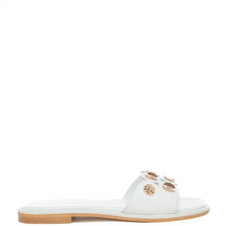 scarpe basse da donna in pelle con inserti in metallo dorato bianco 
