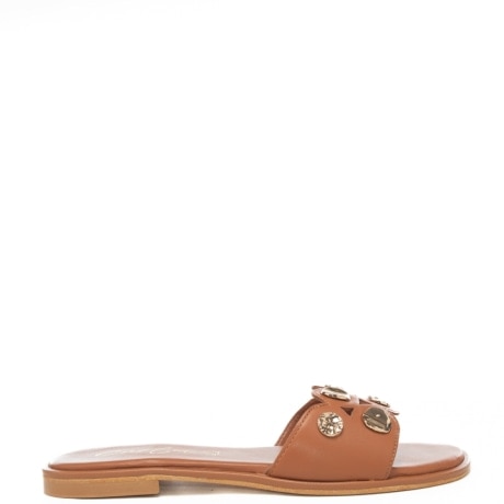 scarpe basse da donna in pelle con inserti in metallo dorato cuoio 