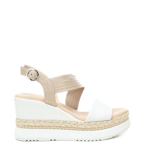 scarpe alte da donna in pelle e inserti in corda intrecciata bianco beige 