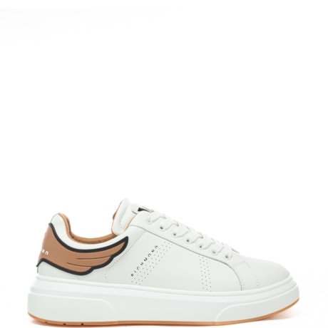  sneakers da uomo con inserto a contrasto colore sul retro bianco marrone