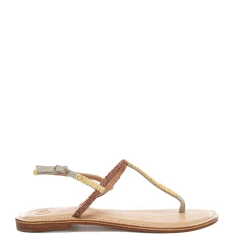 sandali infradito da donna con inserti perline beige bronze
