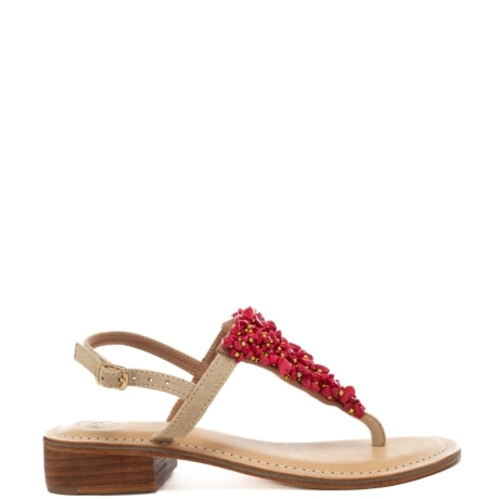 sandali infradito da donna con inserto frontale cucito con pietre rosso