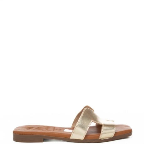 scarpe basse da donna in pelle laminata champagne