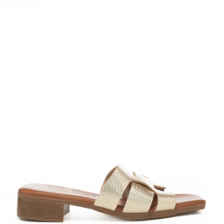  scarpe da donna in pelle martellata con tacco a blocco champagne