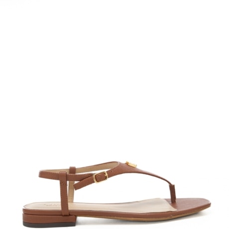 sandali bassi da donna EVERLEY con logo monogram in metallo sul davanti cognac