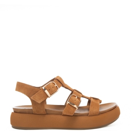 scarpe da donna in suede con doppia fibbia in metallo cammello 