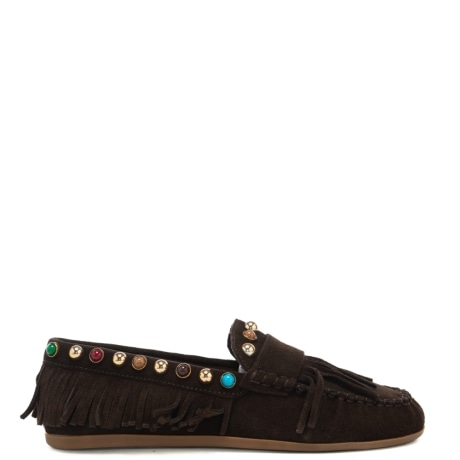 mocassini da donna in suede con borchie multicolor mogano