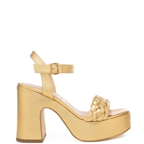 sandali alti da donna in pelle laminata intrecciata oro 