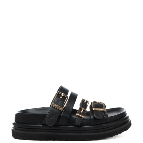 sandali da donna con multi fibbie loggate in metallo nero