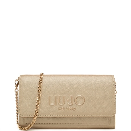 borsa a tracolla da donna in saffiano con logo lettering frontale in rilievo oro 