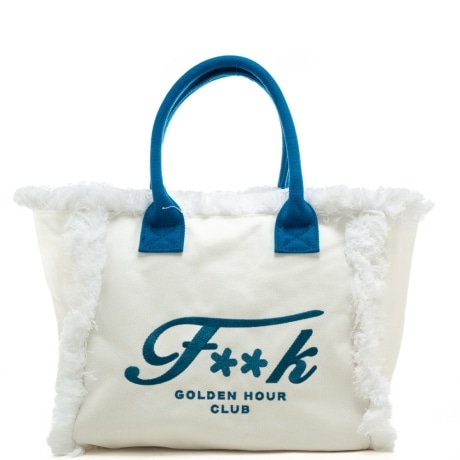maxi bag da donna in cotone con dettagli a contrasto colore  bianca