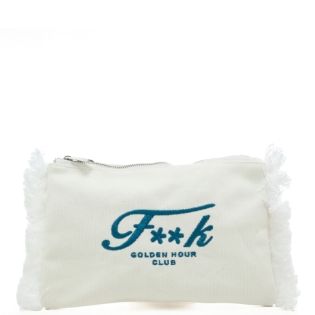 mini pochette da donna con logo ricamato a contrasto colore bianca