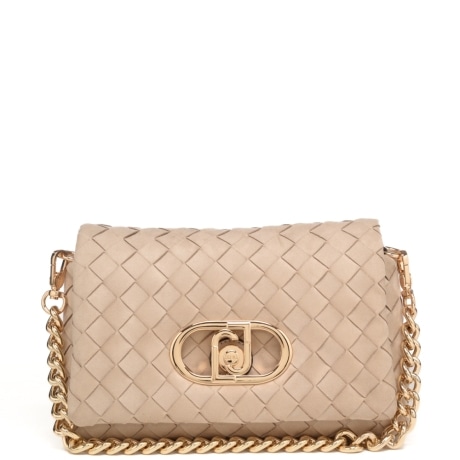 borsa a tracolla crossbody da donna in suede intrecciato a quadri neutro