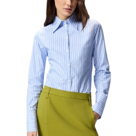 PINKO CAMICIA CATHLEEN IN COTONE A RIGHE CON LORO AZZURRA