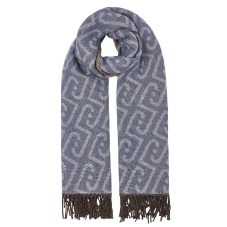 Stola monogram con frange denim