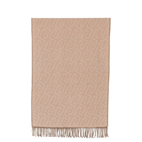 Stola monogram con frange cammello