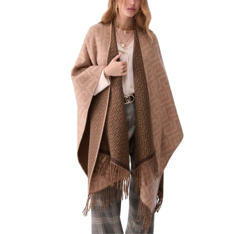 Poncho DOUBLE LOGO monogram jacquard cammello