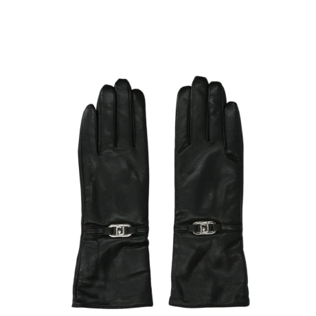 Guanti con logo in pelle nera