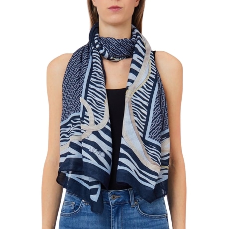 Stola animalier con cinturini blu