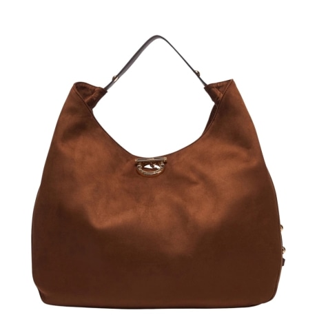 Borsa a spalla hobo grande con borchie in camoscio tabacco