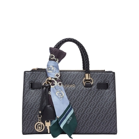 Borsa a mano satchel piccola in pelle logata nera