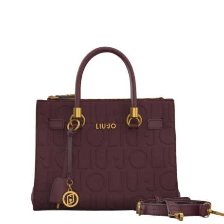 Borsa a mano satchel piccola in pelle logata bordeaux