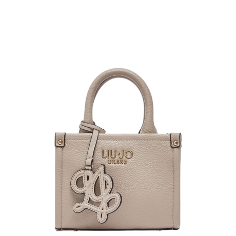 Borsa a mano mini con tracolla jacquard in pelle crema