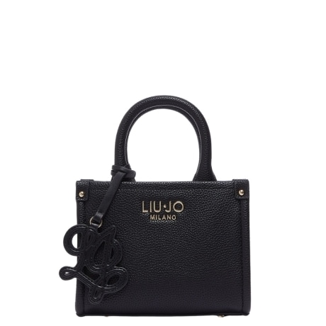 Borsa a mano mini con tracolla jacquard in pelle nera