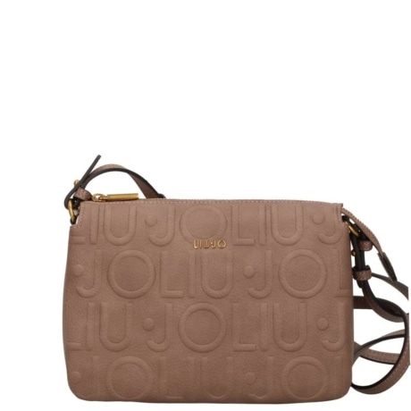 borsa a tracolla in pelle logata marrone