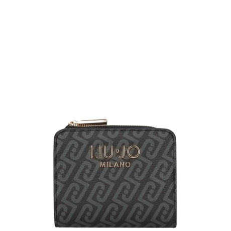 portafoglio piccolo da donna con stampa logo monogram all over nero