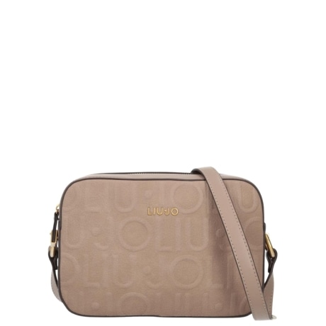 Borsa a tracolla media con logo in pelle caffe