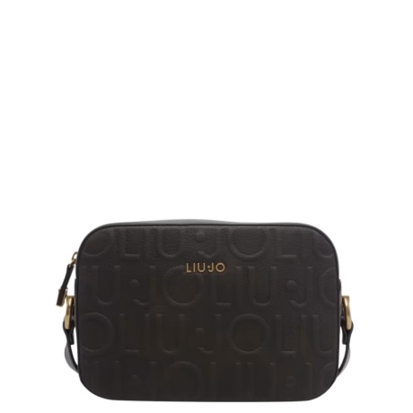 Borsa a tracolla media con logo in pelle NERA