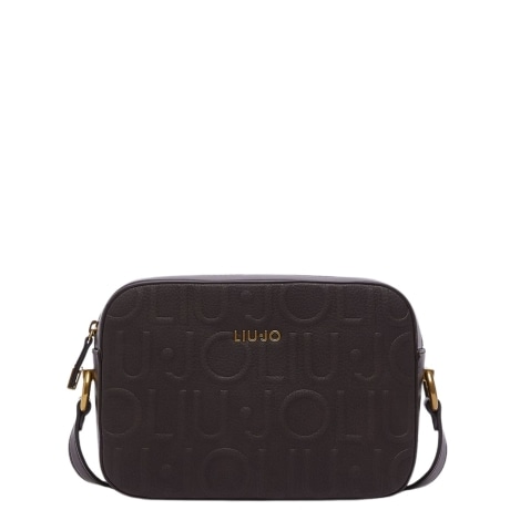 Borsa a tracolla media con logo in pelle marrone