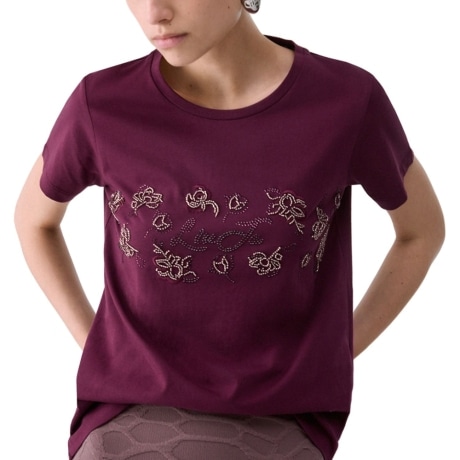 T-shirt con strass melanzana