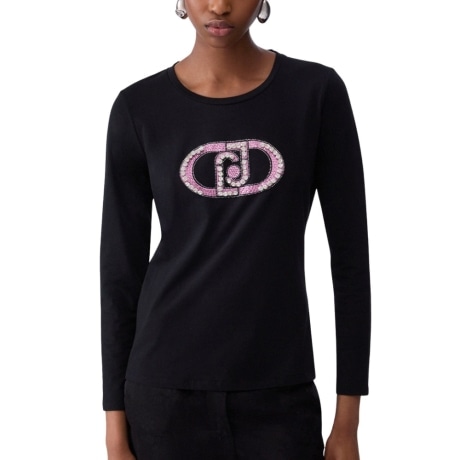 T-shirt maniche lunghe monogram NERO