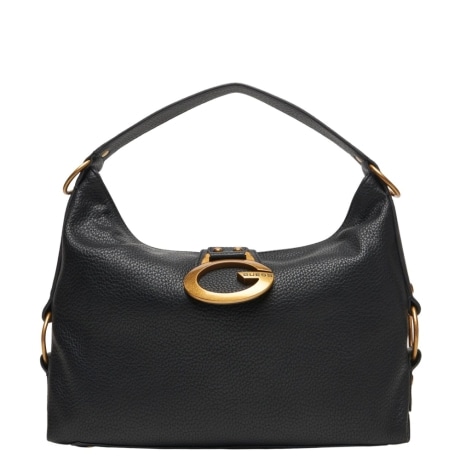 BORSA A SPALLA NERA CON LOGO ORO