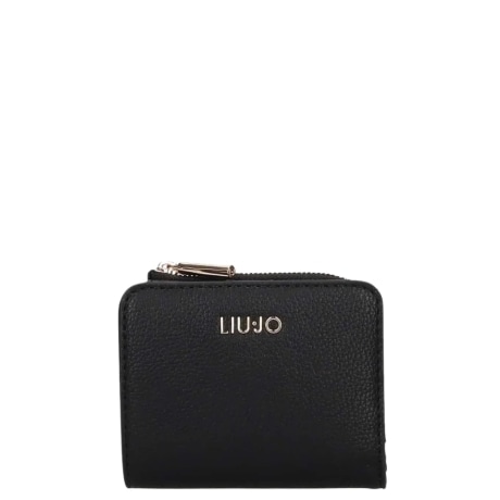 portafoglio piccolo da donna con logo lettering in metallo sul davanti nero