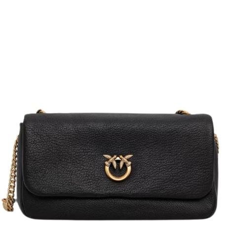 Borsa Click Soft Horizontal Chain in pelle nera con catena oro