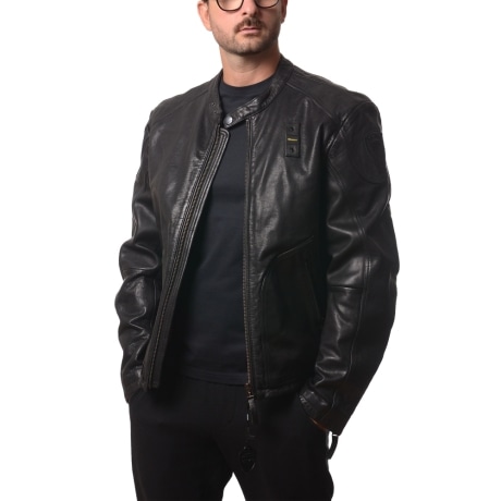 Giubbotto in pelle Hillcroft dal design minimal con collo alla coreana e chiusura zip NERO