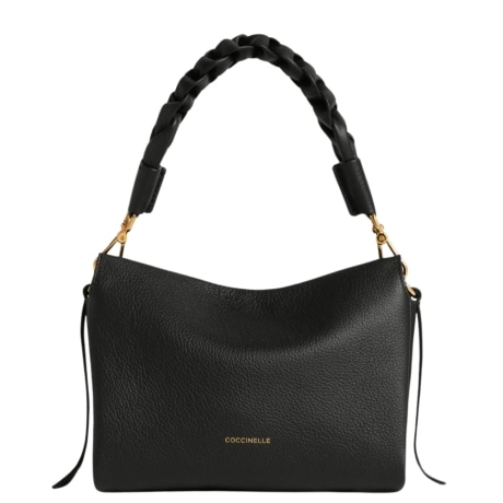 borsa a spalla grande da donna boheme grana double in vera pelle nera