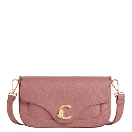 borsa a tracolla da donna  C-ME CALF in vera pelle con logo monogram in metallo davanti rosa