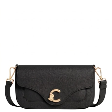 borsa a tracolla da donna  C-ME CALF in vera pelle con logo monogram in metallo davanti nera