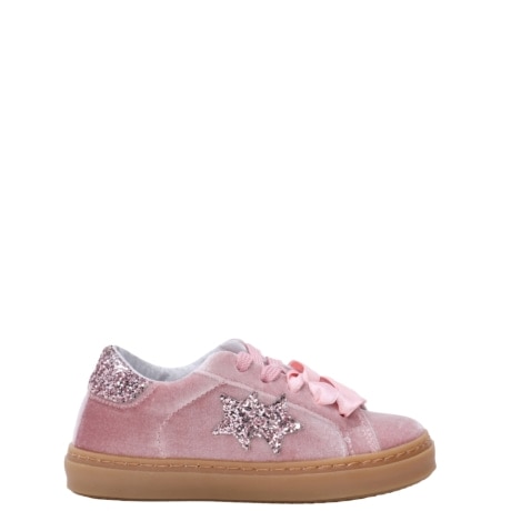 Sneakers da bambina CON DOPPI LACCI in VELLUTO ROSA