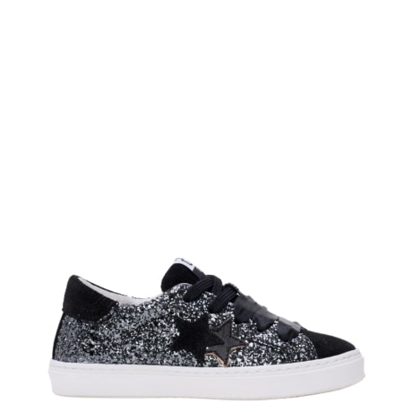 sneakers da bimba low con fondo a cassetta e stelle glitter NERA