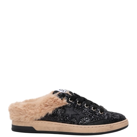 Sneakers da donna in pelle con inserti a contrasto e interno in pellicciotto beige